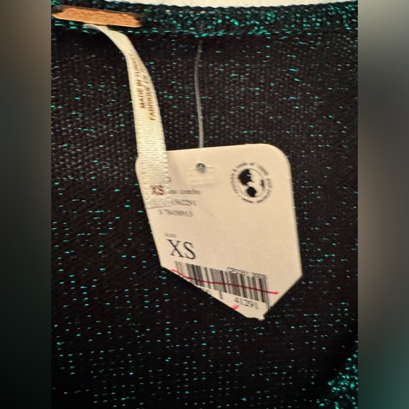 Free People Green EMMALINE METALLIC CARDIGAN IN ALPINE COMBO Women’s Size XS - Picture 9 of 12